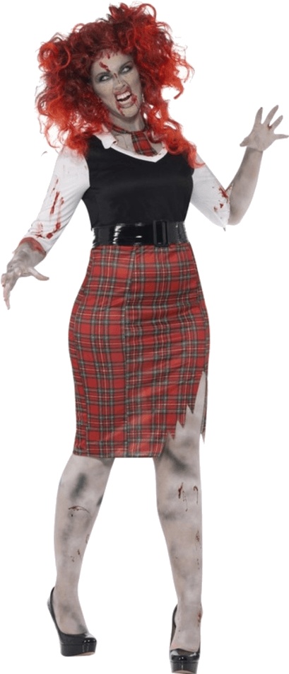 Adult Halloween Curves Zombie School Girl Costume - Zombie School Girl Clipart (600x951), Png Download