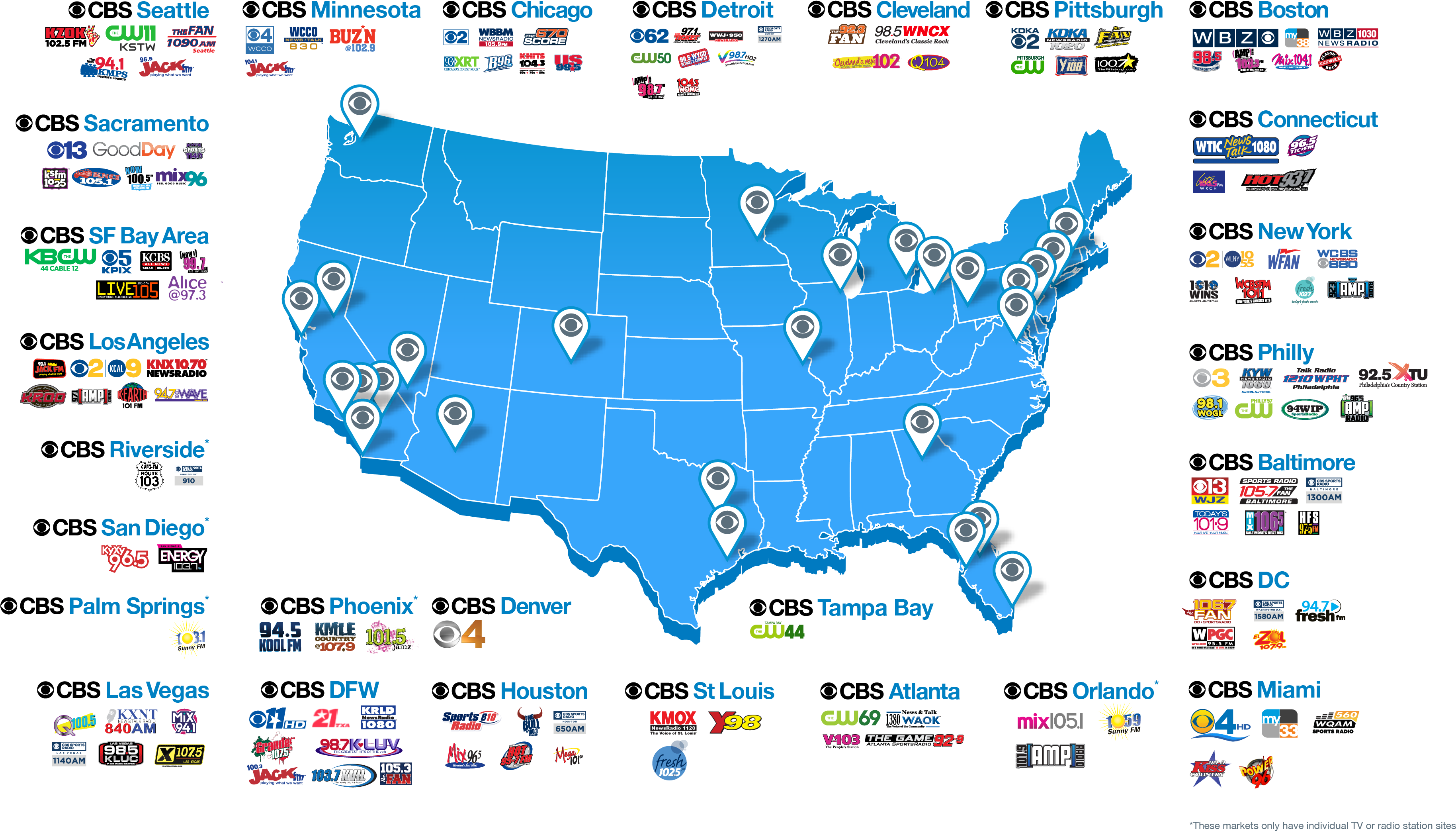 Cbs Local Stations - Map Clipart (3657x2137), Png Download