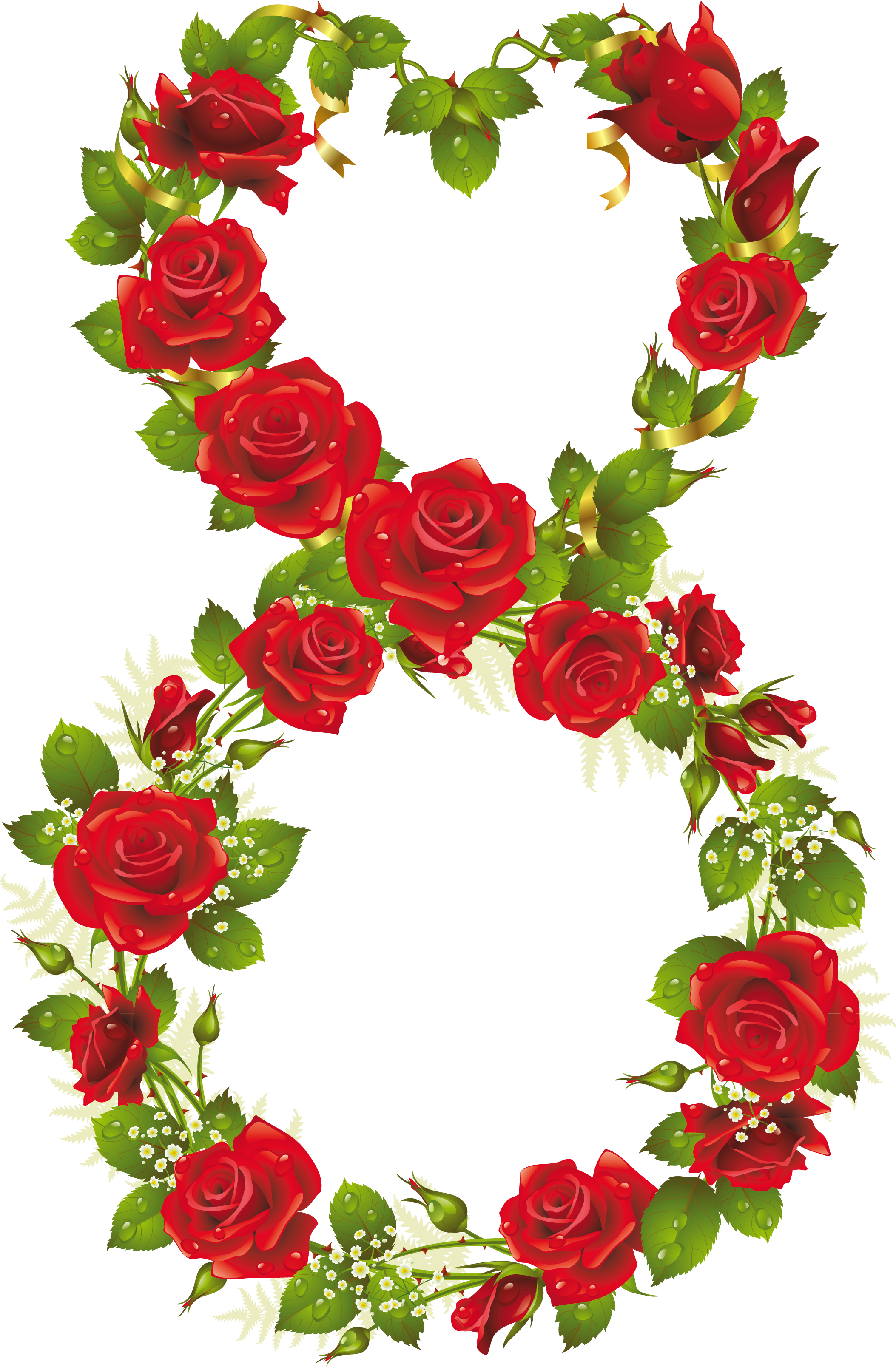 Eighth Of March With Roses Png Clipart Happy Woman - Love Heart Flowers Transparent Png (2250x3387), Png Download
