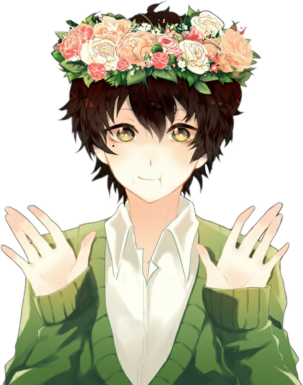 #anime #animeboy #uke #flower #kawaii #flowerboy - Cute Anime Boy With Brown Hair Clipart (1024x1301), Png Download