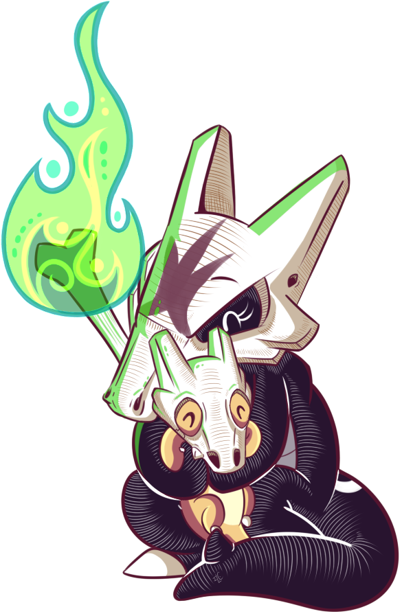 With Alola Marowak Being Ghost Type, Cubone Will Be - Alolan Marowak And Cubone Clipart (630x913), Png Download