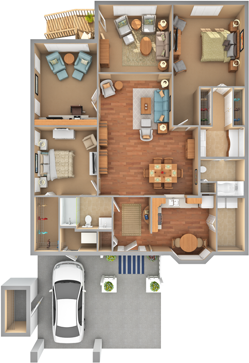 3d Floor Plan - Two Bedroom Den 3d Apartment Floor Plan Clipart (800x800), Png Download