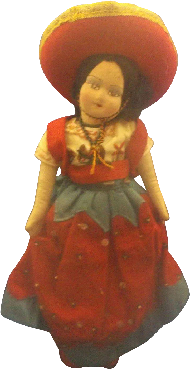 Mexico Souvenir Cloth Composition Doll Girl Senorita - Figurine Clipart (1398x1398), Png Download