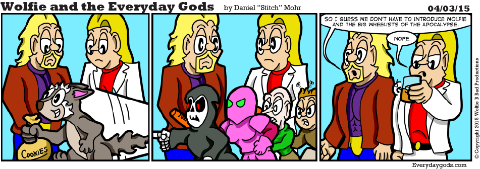 Death, Dionysus, Famine, Pestilence, Thor, War, Wolfie - Cartoon Clipart (951x336), Png Download