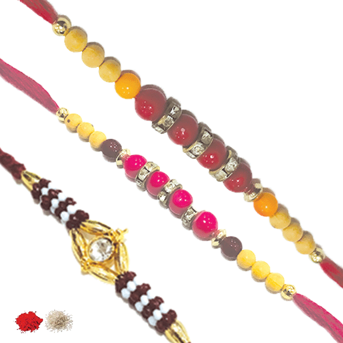 Designer 3 Pc Ethnic Handcrafted Rakhi - Bead Clipart (700x700), Png Download