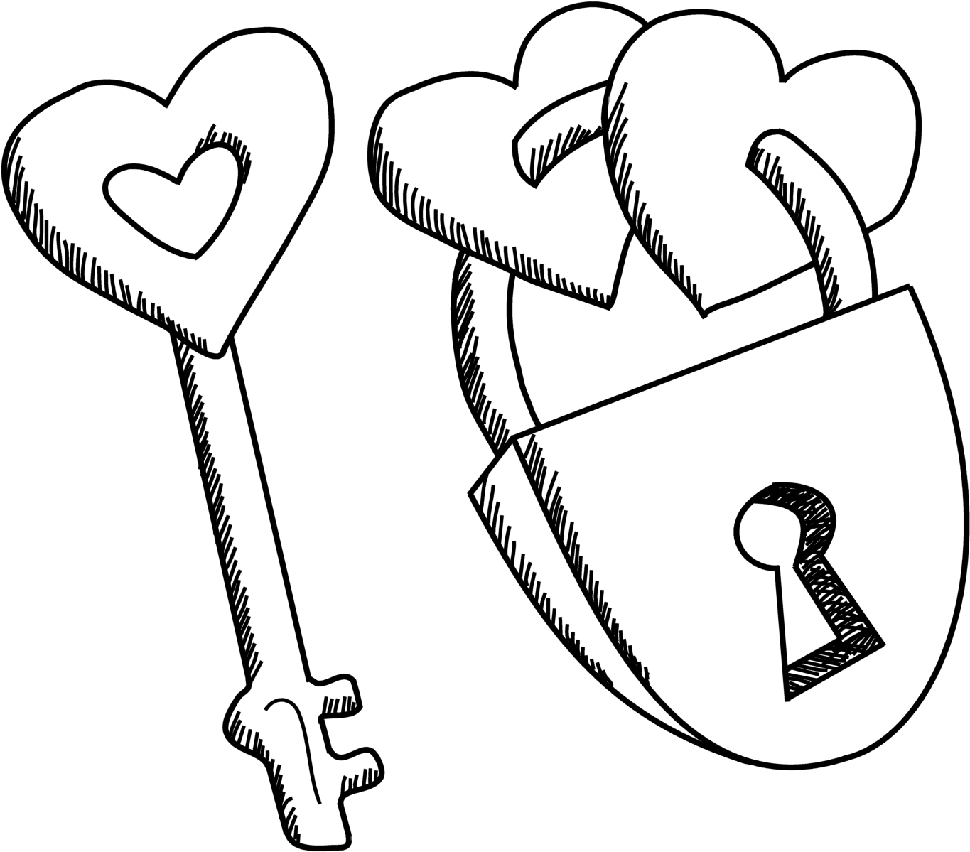 Easy Heart And Lock Drawings , Png Download - Heart Lock Drawing Easy Clipart (1365x1199), Png Download