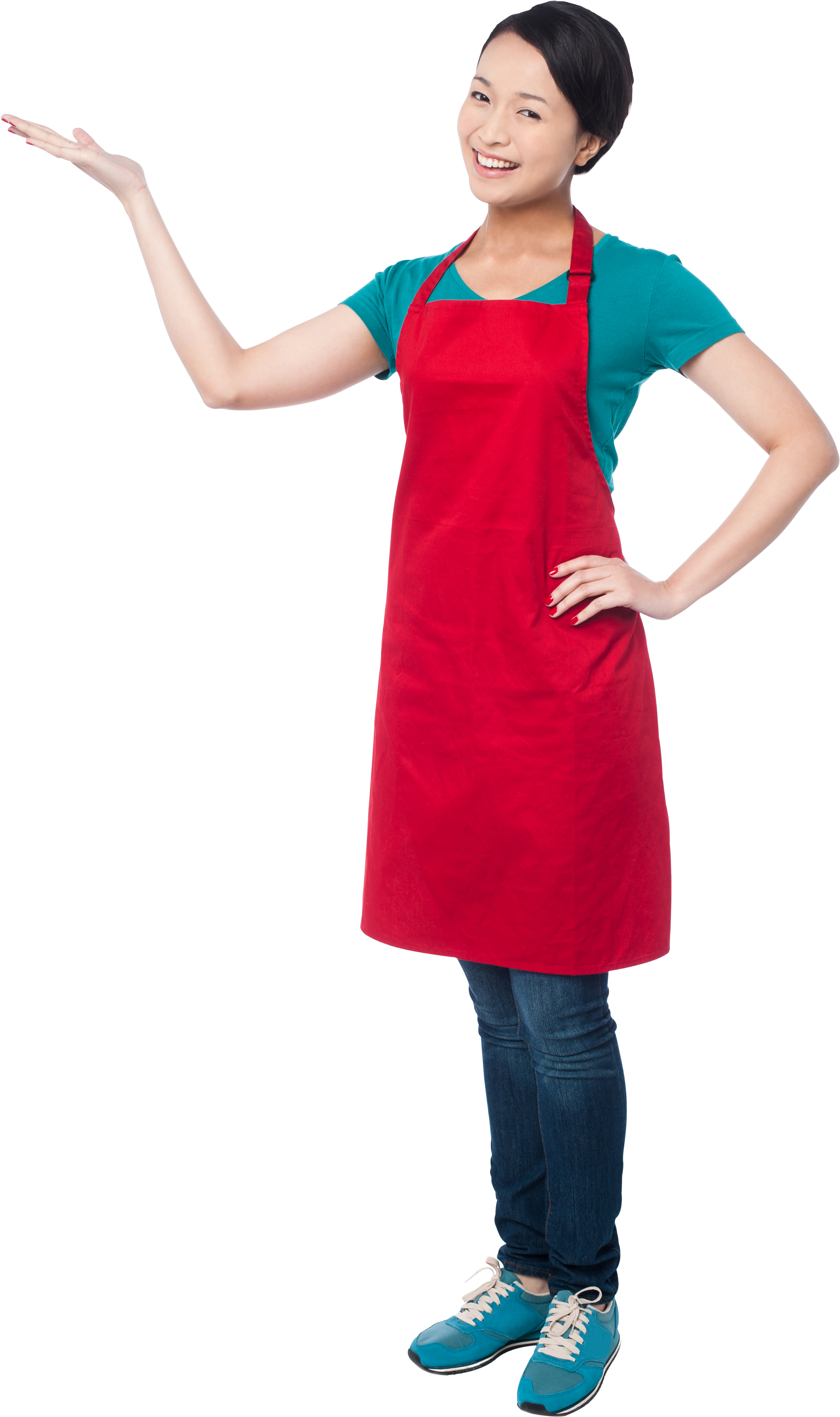 Girl Pointing Left Hd Free Png Image - Woman With Apron Png Clipart (3200x4809), Png Download
