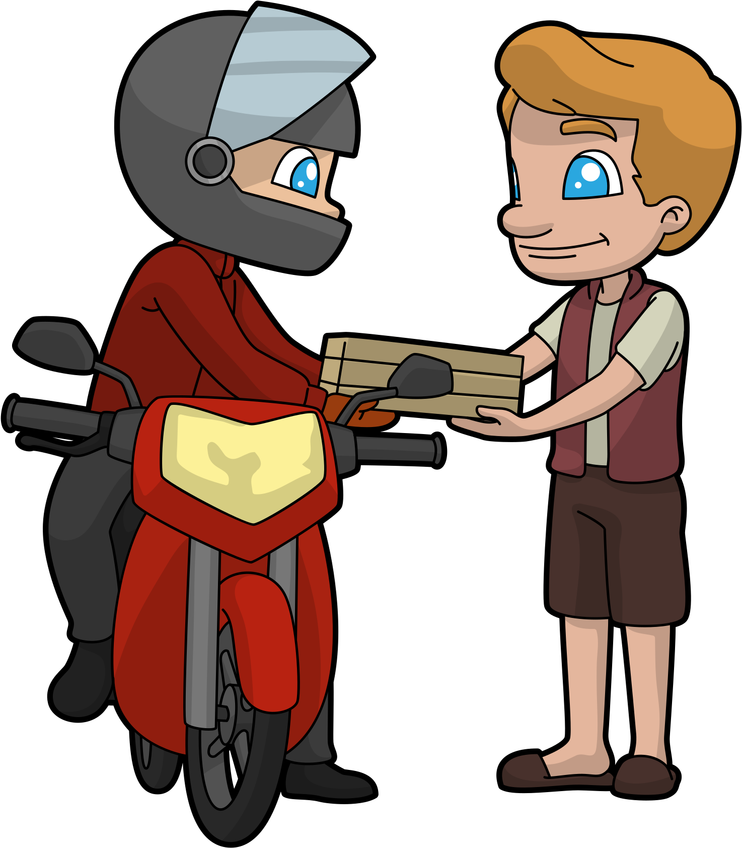 Cartoon Delivery Guy In A Motorbike Clipart , Png Download - Cartoon Transparent Png (1474x1684), Png Download