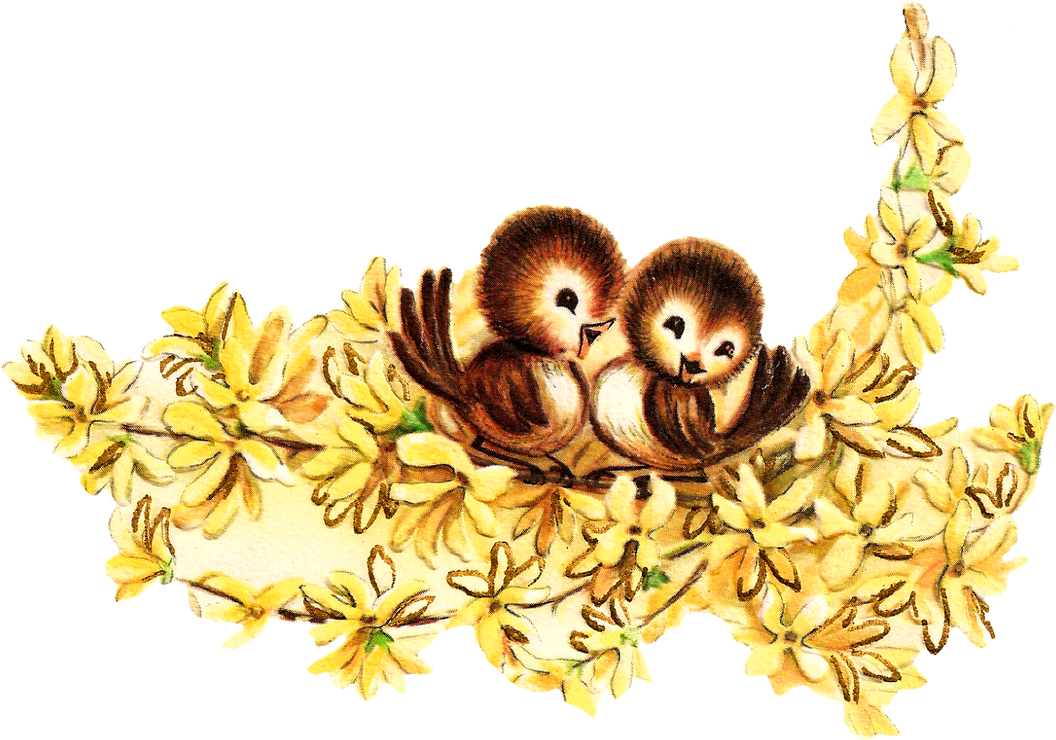 Birds Tree Flower Illustration Image - Illustration Clipart (1600x1163), Png Download