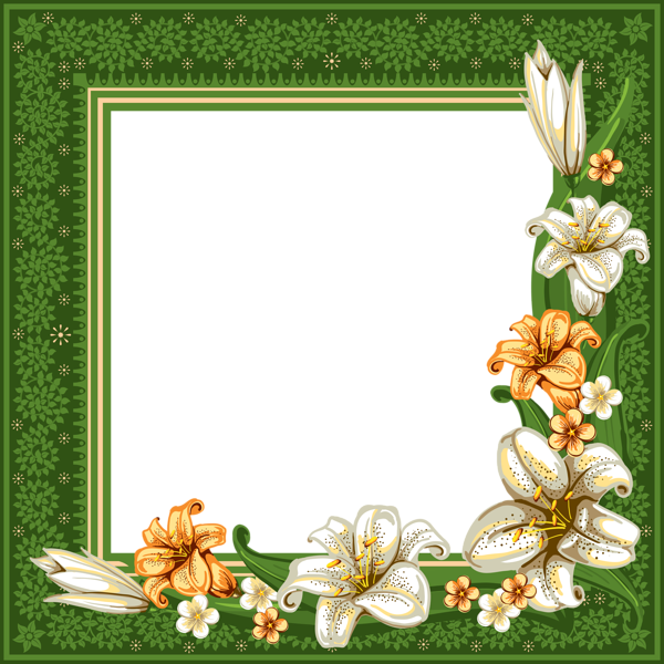 Green Transparent Frame With Flowers - Frame Transparent Flower Border Clipart (600x600), Png Download