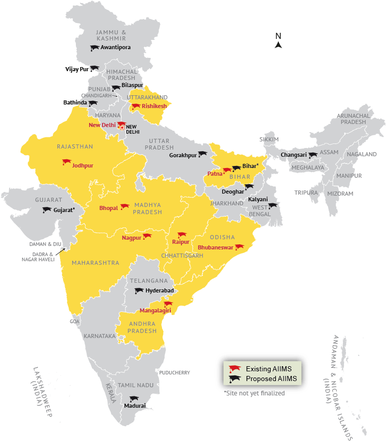 Location Map Of All India Institute Of Medical Science - India State Map By Ruling Party Clipart (800x934), Png Download