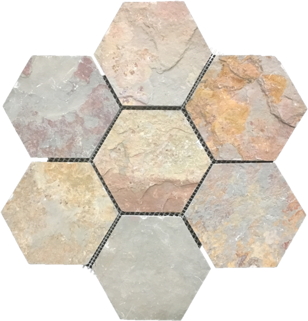 Lotus Multicolor Slate 5" Hexagon Mosaic - Tile Clipart (616x642), Png Download