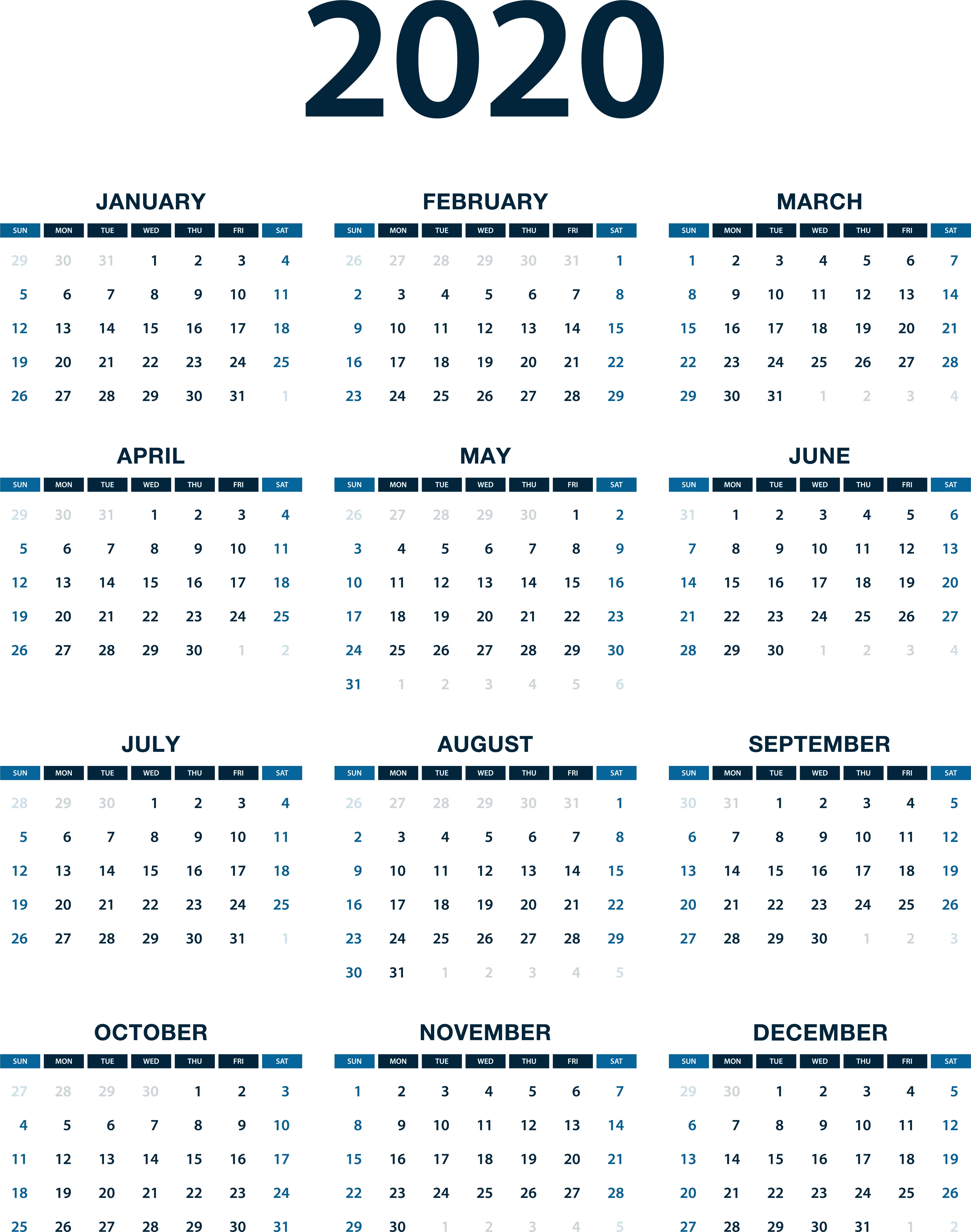 2020 Calendar Png Photo Clipart (6290x8000), Png Download