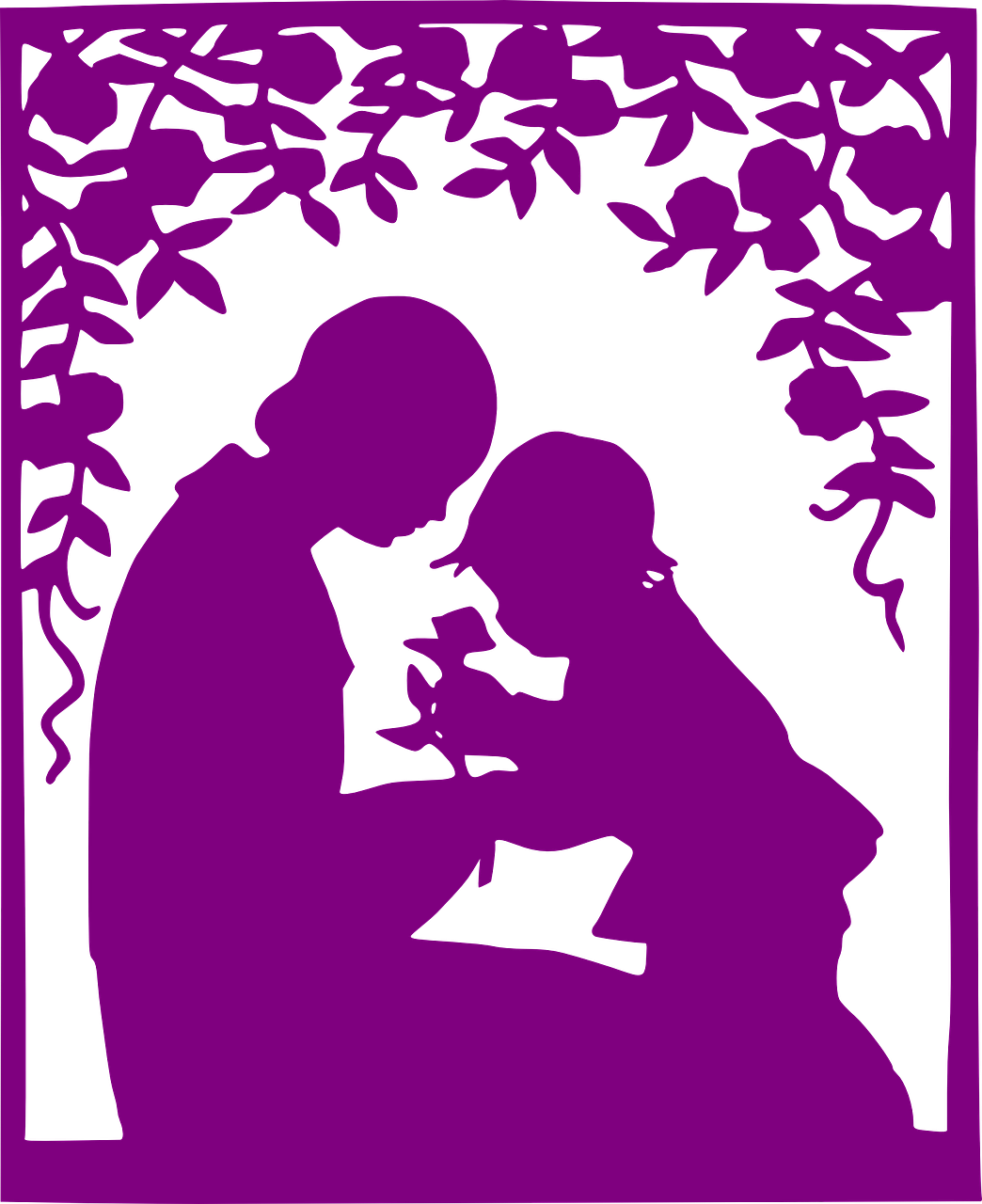 Mother Child Silhouette Purple Png Image - Grandmother With Grandkids Silhouette Clipart (1044x1280), Png Download