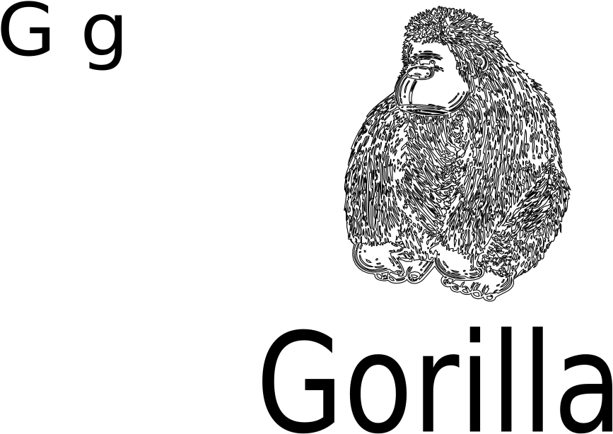 Download G For Gorilla Black White Line Art 999px 267 - Clip Art - Png