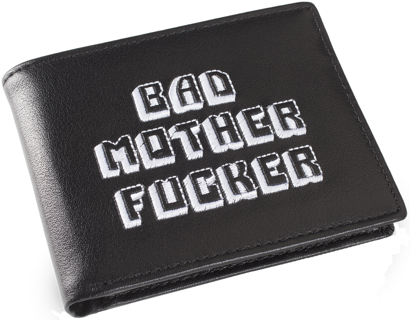Black/white Embroidered Bad Mother Fucker Leather Wallet - Bad Motherfucker Wallet Black Clipart (1401x1095), Png Download