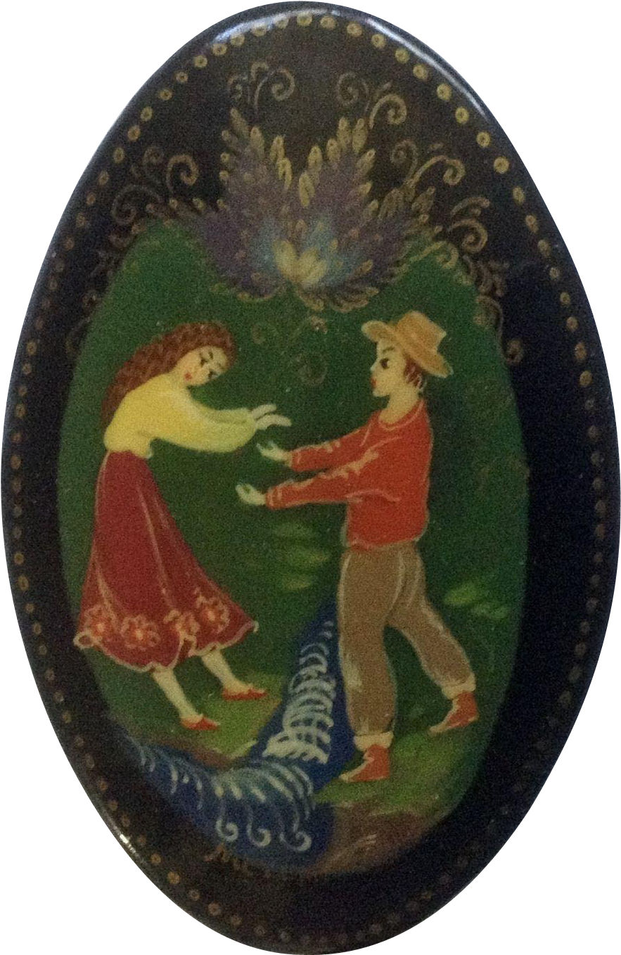 Vintage Russian Hand Painted Black Lacquer Oval Brooch - Visual Arts Clipart (1357x1357), Png Download