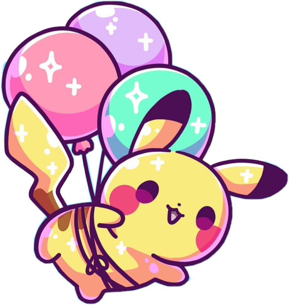 Pikachu Pokemon Cute Kawaii Pastel Balloons Sparkle - Jenni Illustrations Pikachu Clipart (922x972), Png Download