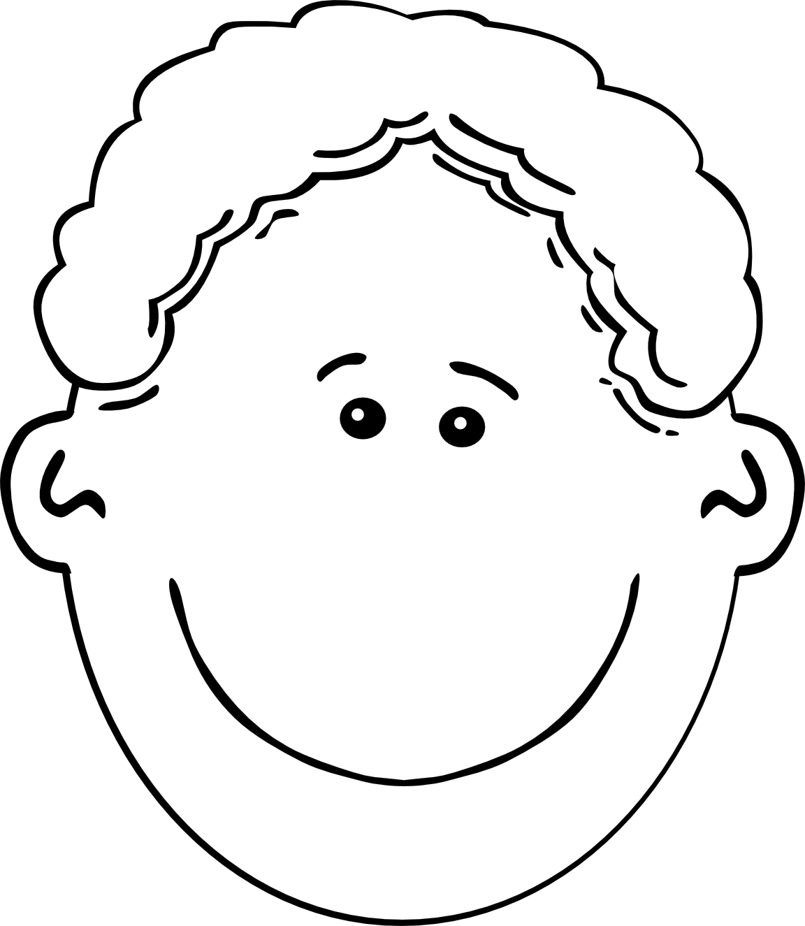 Baby Boy Face With Curly Hair Clipart - Happy Clip Art Black And White - Png Download (522x597), Png Download