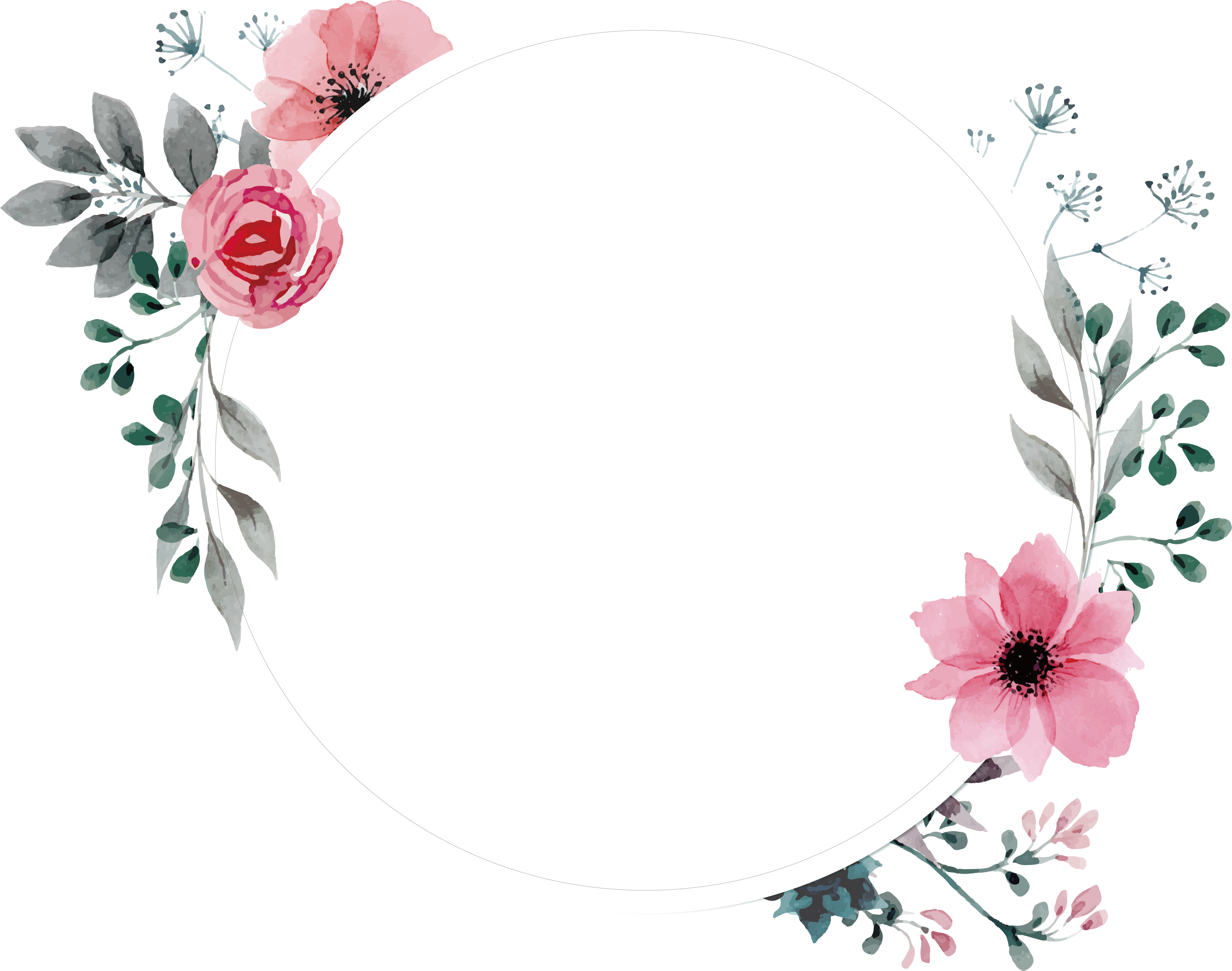 Picture Flower Painted Rose Frame Wallpaper Hand Clipart - Vectors Frame Vintage Flower Png Transparent Png (2965x2337), Png Download