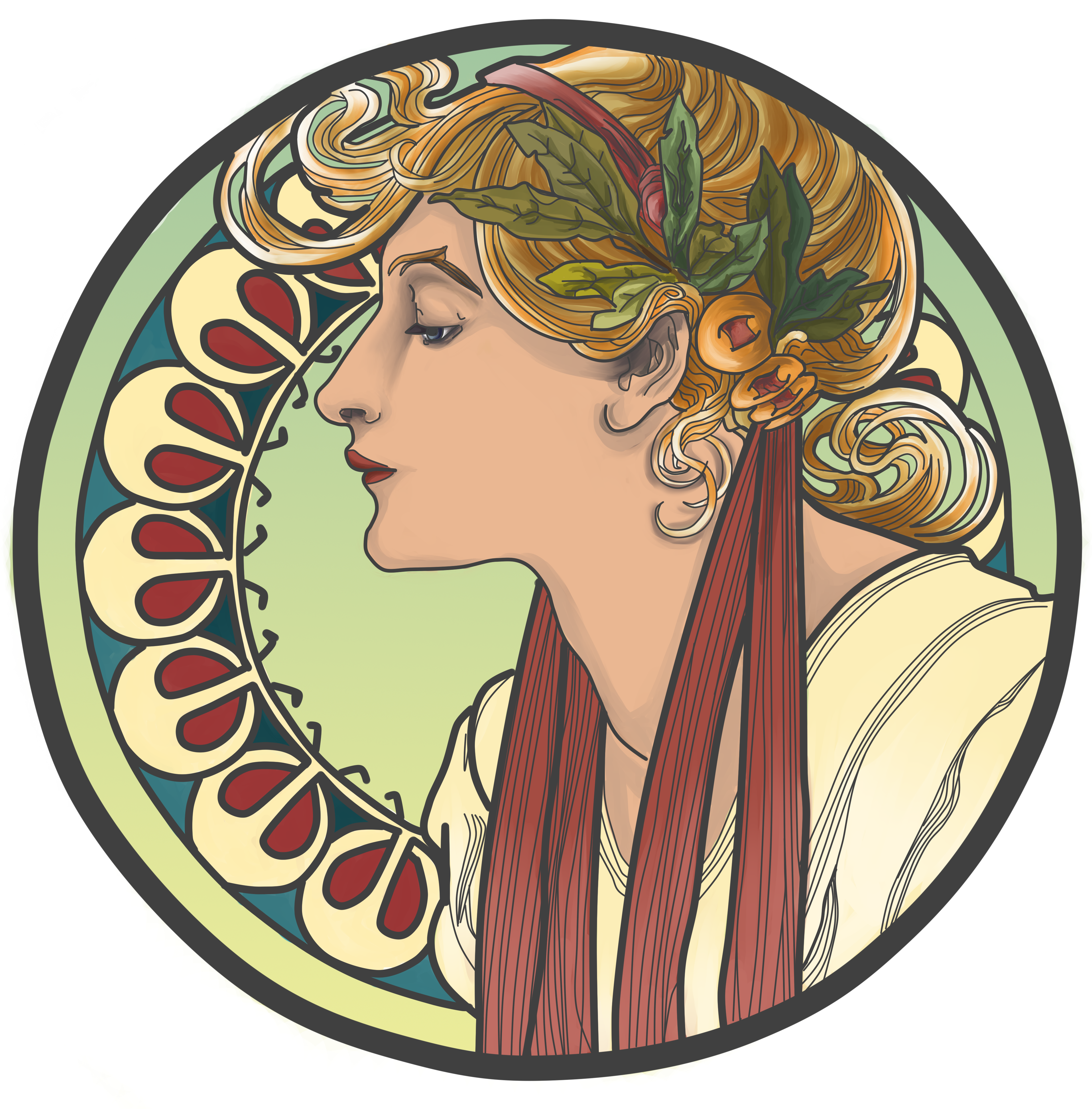 Year Visual Arts - Art Nouveau Woman Profile Clipart (3831x3891), Png Download