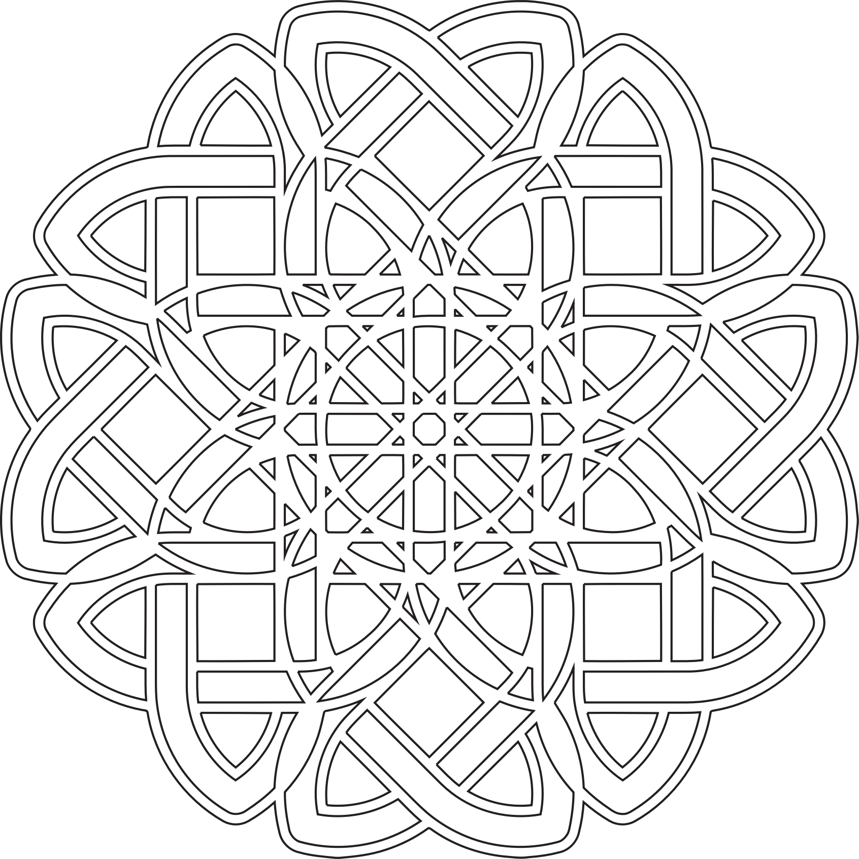 Geometric Interlacing Round Ornament Mandala Coloring, - Abstract Line Art Png Clipart (1692x1692), Png Download