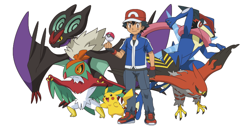 Pikachu - Greninja - Hawlucha - Noivern - Talonflame - Pokemon Ash And Pikachu And Greninja Clipart (779x461), Png Download