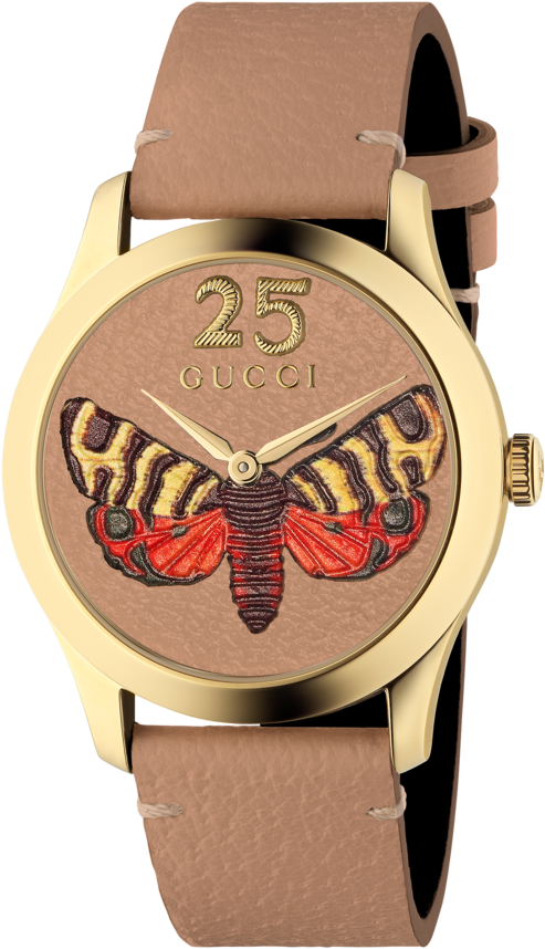Gucci G-timeless Butterfly Leather Dial Pvd Gold Plated - Gucci Watch Clipart (1200x1200), Png Download