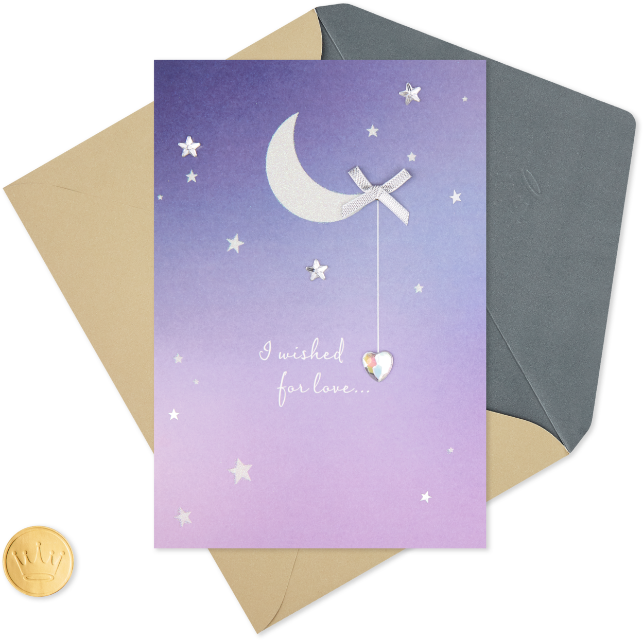 Silver Moon And Stars With Dangling Gem Anniversary - Greeting Card Clipart (1249x1244), Png Download
