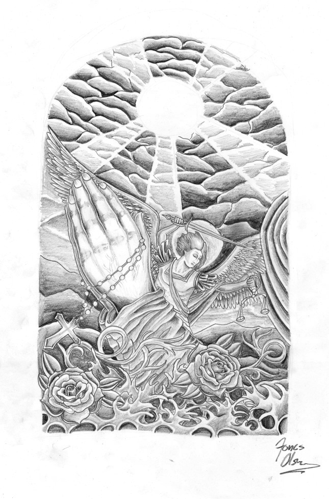 Contact Dl 4 Sims - Religious Drawn Tattoo Sleeve Clipart (645x978), Png Download