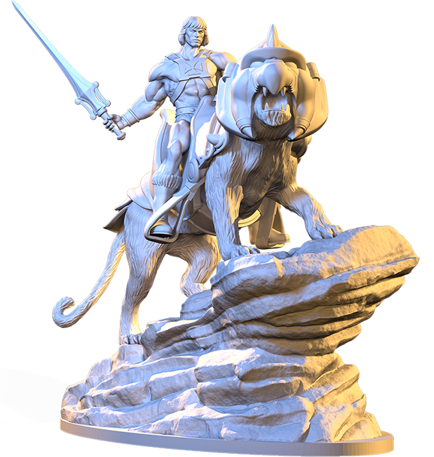 Diorama He-man And Battlecat - Figurine Clipart (849x893), Png Download