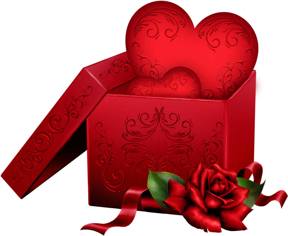 Transparent Gift Box With Heart And Rose Png Clipart - Valentine Transparent Clipart Png (1000x845), Png Download