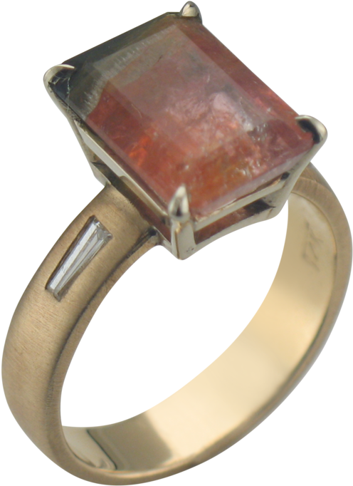 14k Yellow Gold Emerald Orange Tourmaline Ring Scottsdale - Pre-engagement Ring Clipart (1000x750), Png Download