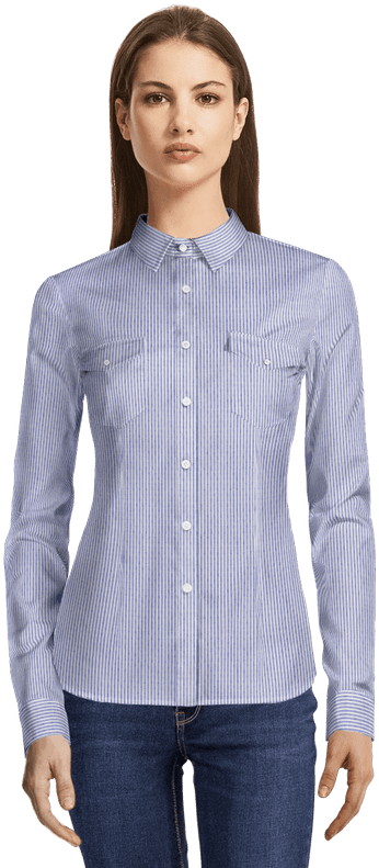 Blue Striped 100% Cotton Shirt-view Front - Blazer Azul De Rayas Clipart (436x805), Png Download