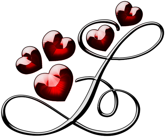 L Letter With Hearts - 14 February Valentine Day Clipart (960x718), Png Download