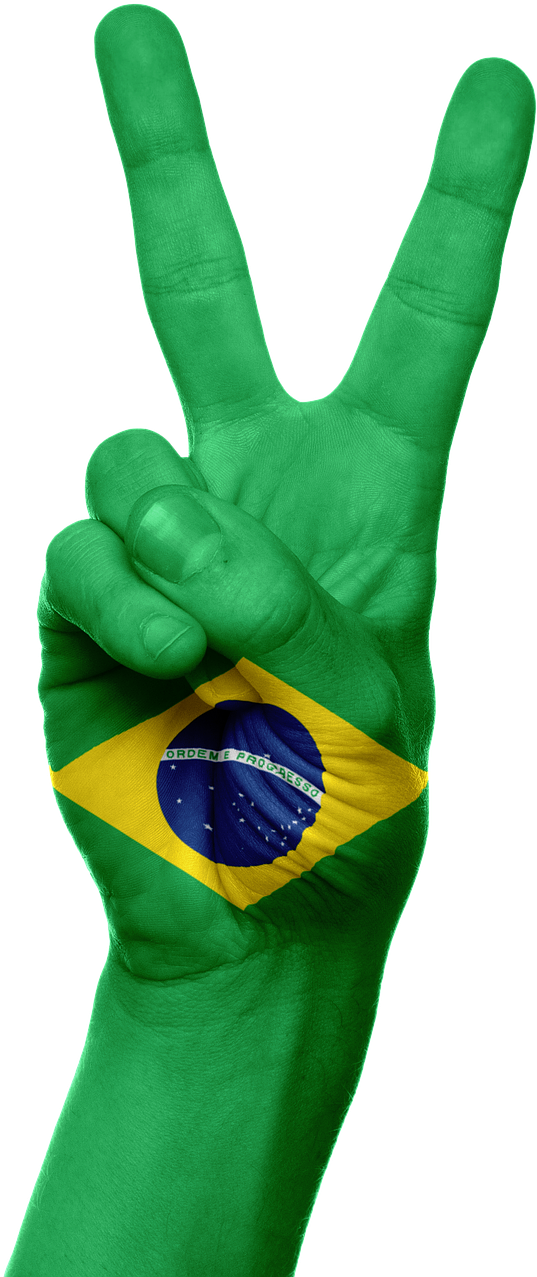 Brazil Flag Hand Peace Victory Png Image - Brazil Flag Hand Clipart (646x1280), Png Download