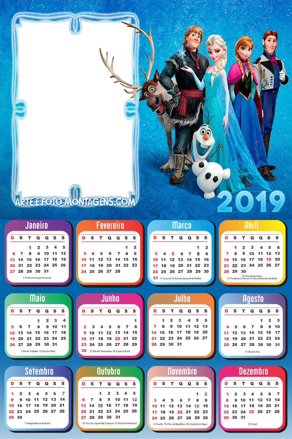 Calendário 2019 Frozen Filme - Main Frozen Clipart (1000x1500), Png Download