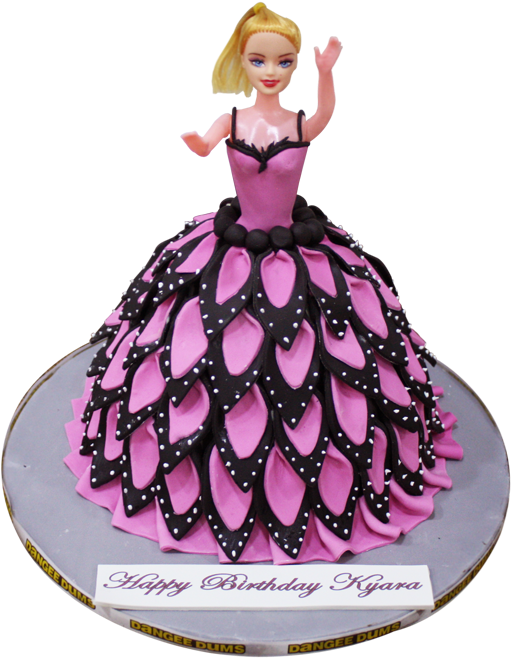 Pink And Purple Barbie Doll Cake Clipart (511x658), Png Download