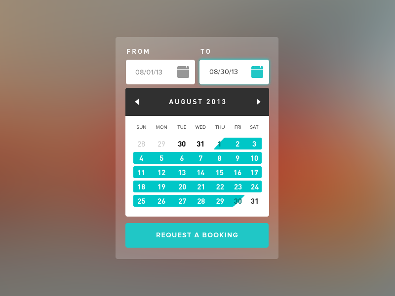 Booking Calendar Ui By Jan Cantor - Date Picker Ui Design Clipart (800x600), Png Download