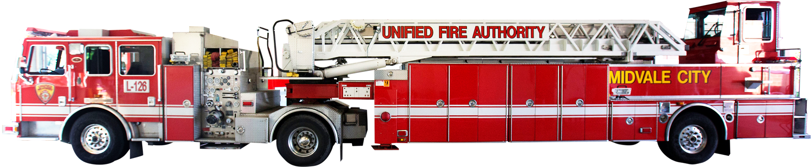 Tiller Truck - Tiller Truck With Pump Clipart (1600x347), Png Download