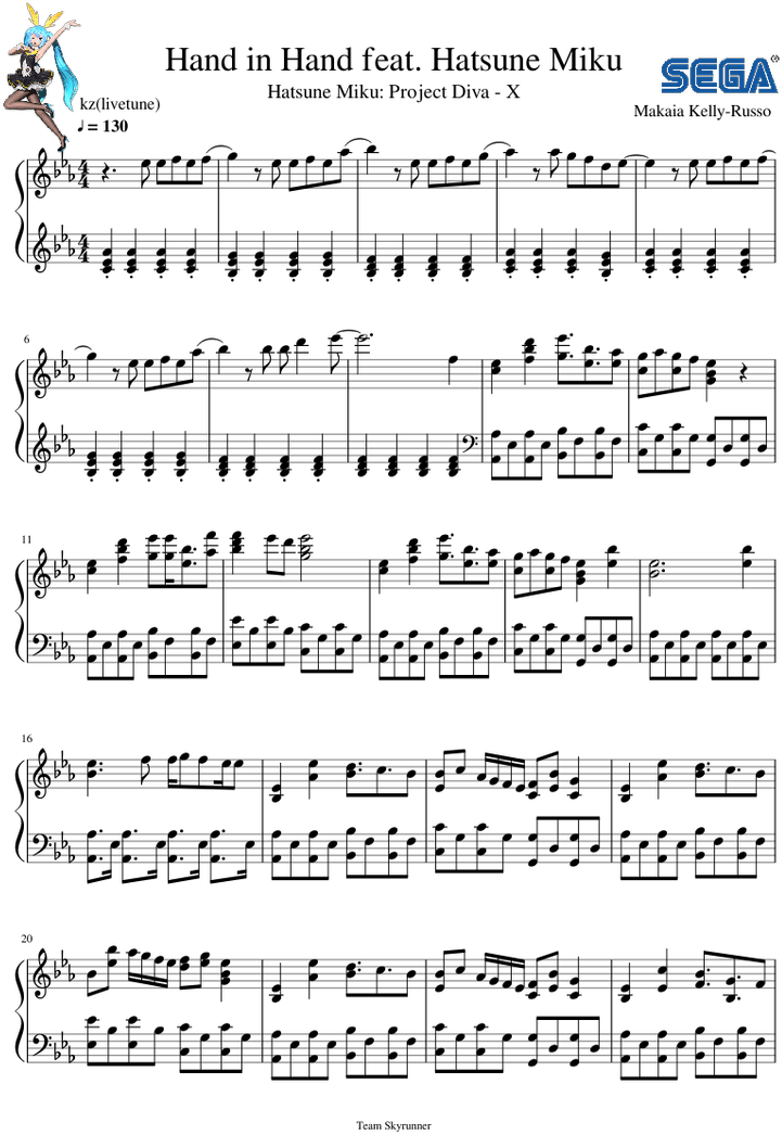 Hatsune Miku By Kz - Sheet Music Clipart (850x1100), Png Download