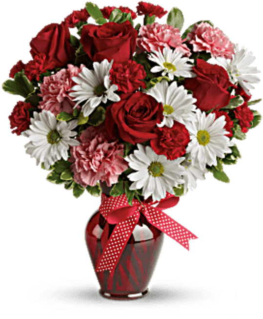 The Hugs And Kisses Bouquet With Red Roses - Tulips Valentine's Day Arrangements Clipart (600x674), Png Download