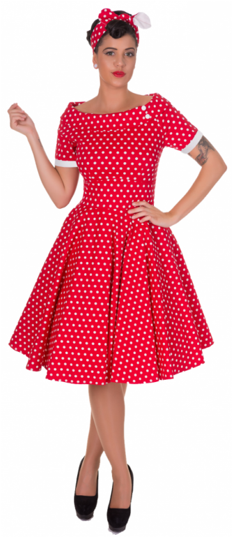 Darlene 50's Style Swing Dress In Red Polka Dot - Retro Red Polka Dot Dress Clipart (768x768), Png Download
