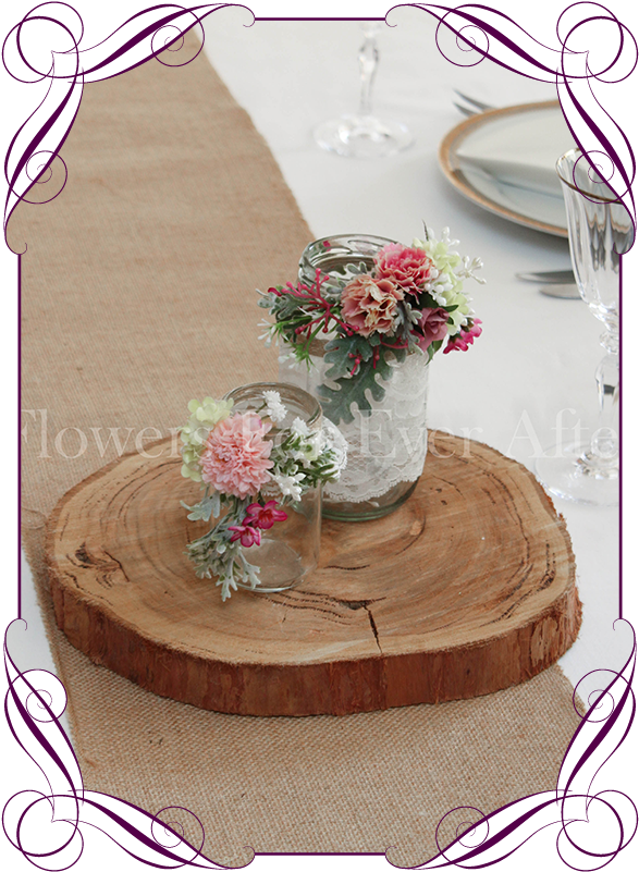 Set Of 2 Pink Rustic Floral Jar Centerpiece Flowers - Roses Cake Fuschia Clipart (587x801), Png Download