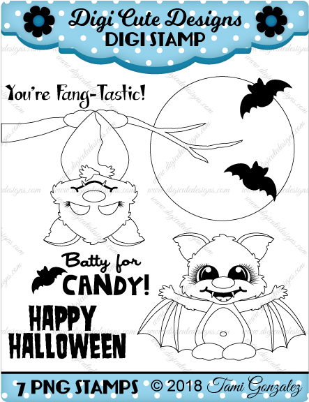 A Little Batty Digi Stamp-halloween, Bat, Moon, Branch - Portable Network Graphics Clipart (600x600), Png Download