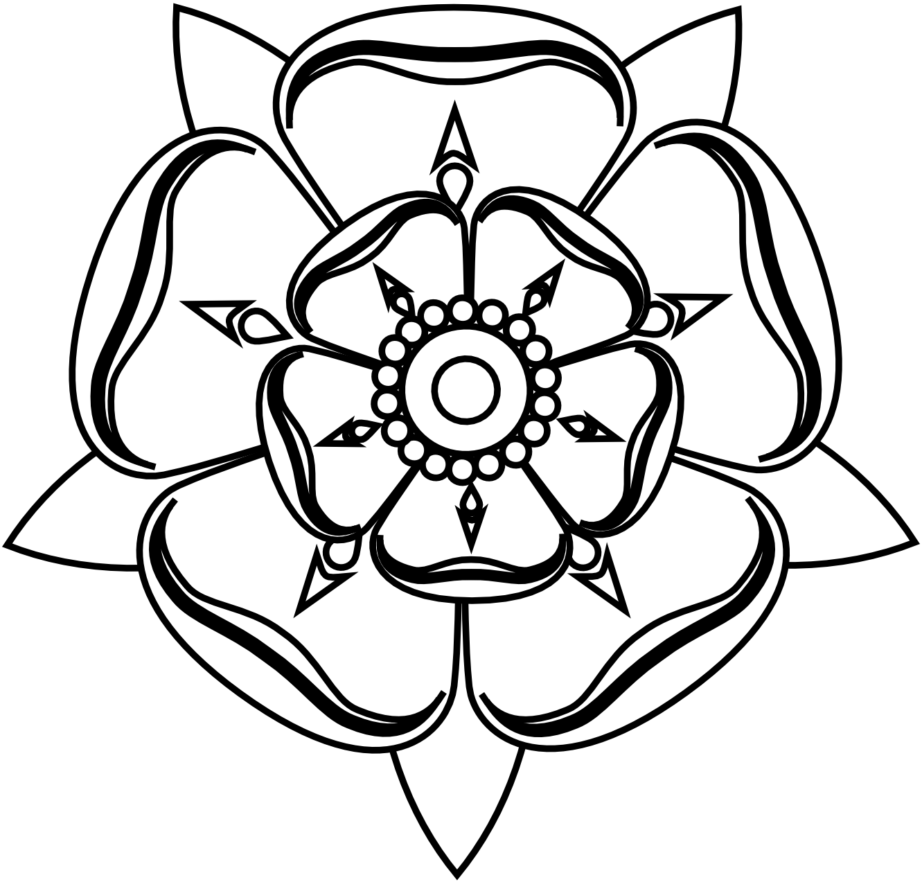 Images For Black And White Rose Pencil Drawing - Tudor Rose Black And White Clipart (1331x1273), Png Download