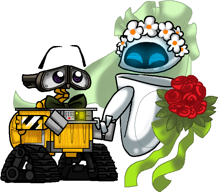Wall E And Eve Wedding , Png Download - Wall E And Eve In Love Clipart (697x613), Png Download