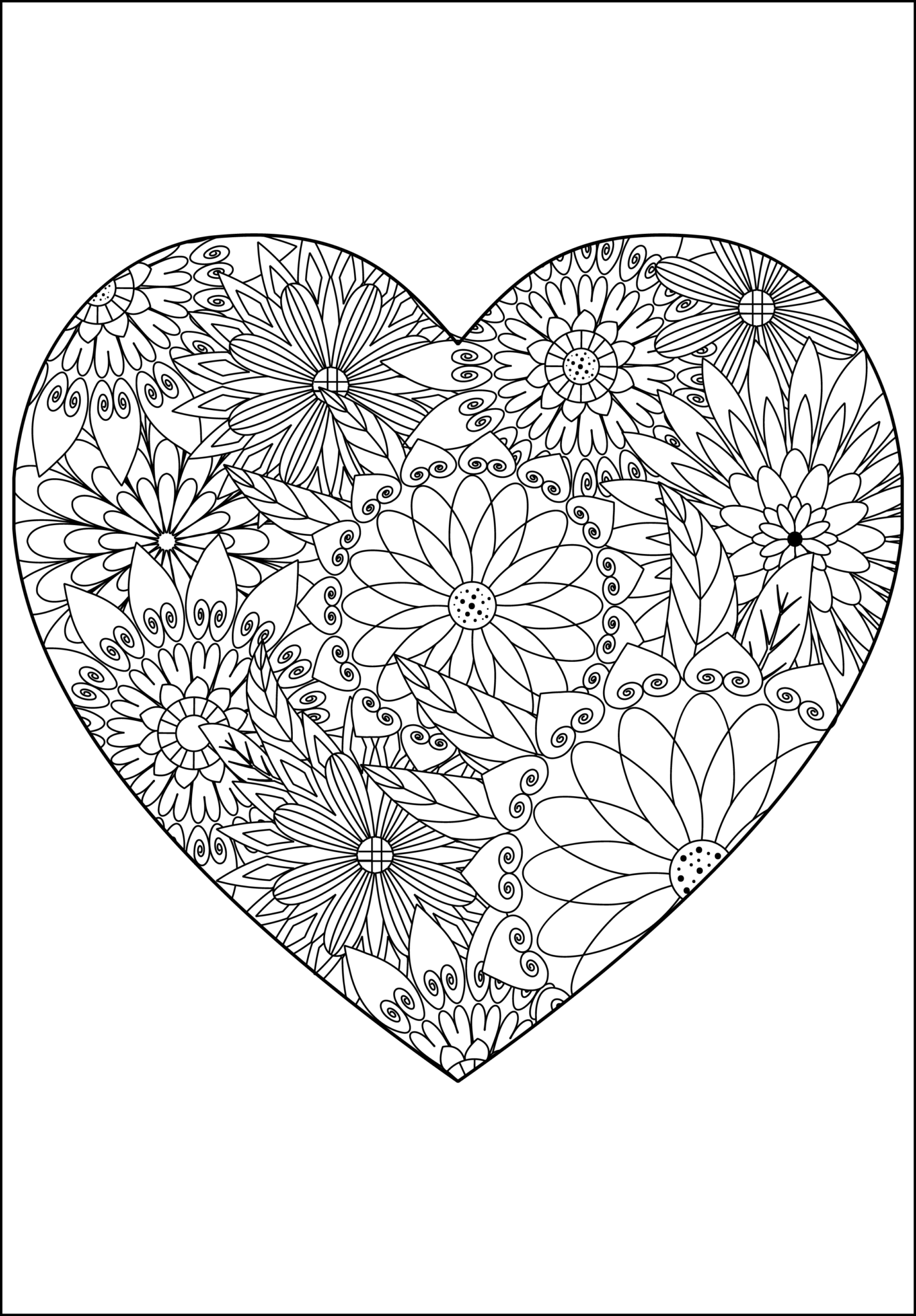 Coloring Detailed Heart Clipart (1426x2048), Png Download