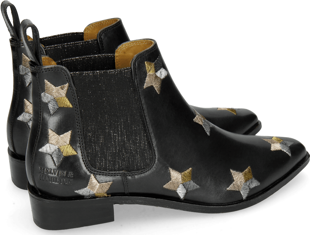 Ankle Boots Marlin 4 Black Embroidery Stars - Chelsea Boot Clipart (1024x1024), Png Download