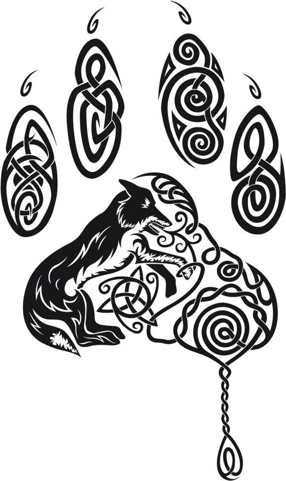 Wolves Transparent Celtic Banner Library Library - Celtic Paw Print Tattoo Clipart (579x974), Png Download